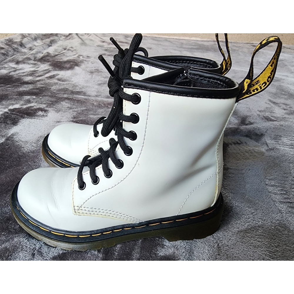 Dr. Martens 1460 White Junior Combat Boots Girls Size 12 Zip Up 25634